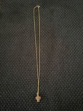 Gold Tone Necklace with Brown Cross Pendant - Women's Jewelry